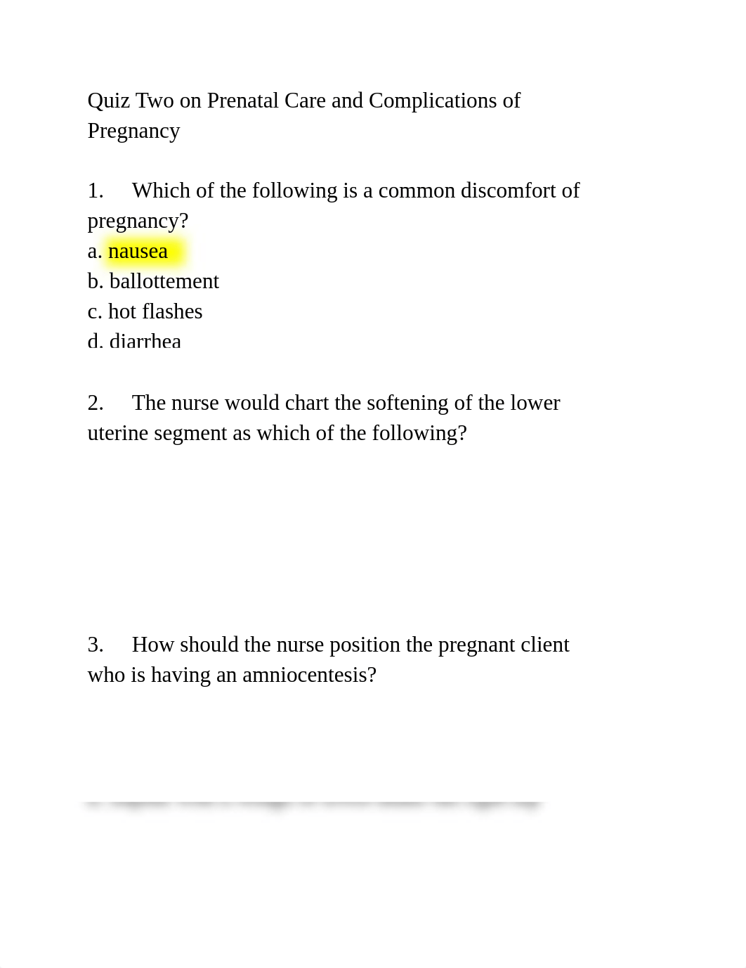 Quiz Two on Prenatal Care and Complications of Pregnancy.pdf_dnb8gxz5qkk_page1