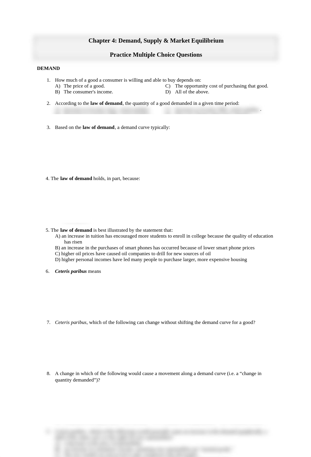 Chapter 4  -- Practice Multiple Choice Questions  (Supply&Demand&Market Equilibrium)(1)_dnc8xbqev0a_page1