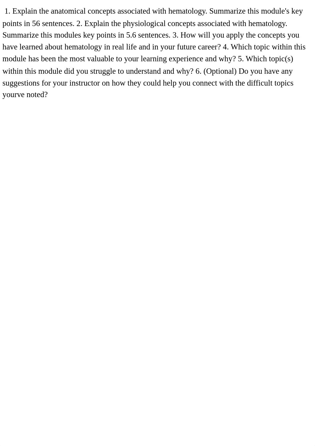 1. Explain the anatomical concepts associated with hematology. Summar.pdf_dne4s731i4q_page1