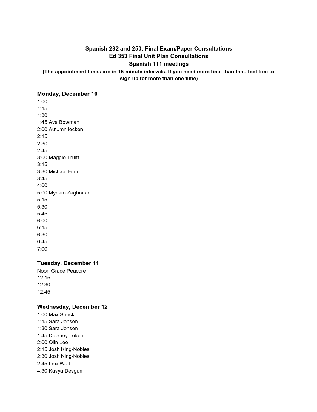 Spanish 232 and 250_ Final Exam_Paper Consultations, Ed 353 Final Unit Plan Consulations, Spanish 11_dng7ybq3w0n_page1