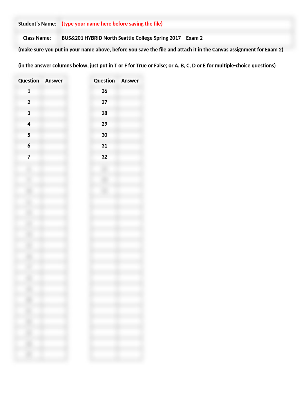 BUS201 Answer Sheet Hybrid Spring 2017 Exam 2_dnhnynzaku3_page1