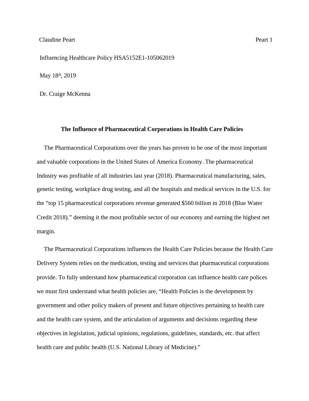 The Influence of Pharmaceutical Corporations in Health Care Policies.docx_dni2bl3bw4k_page1