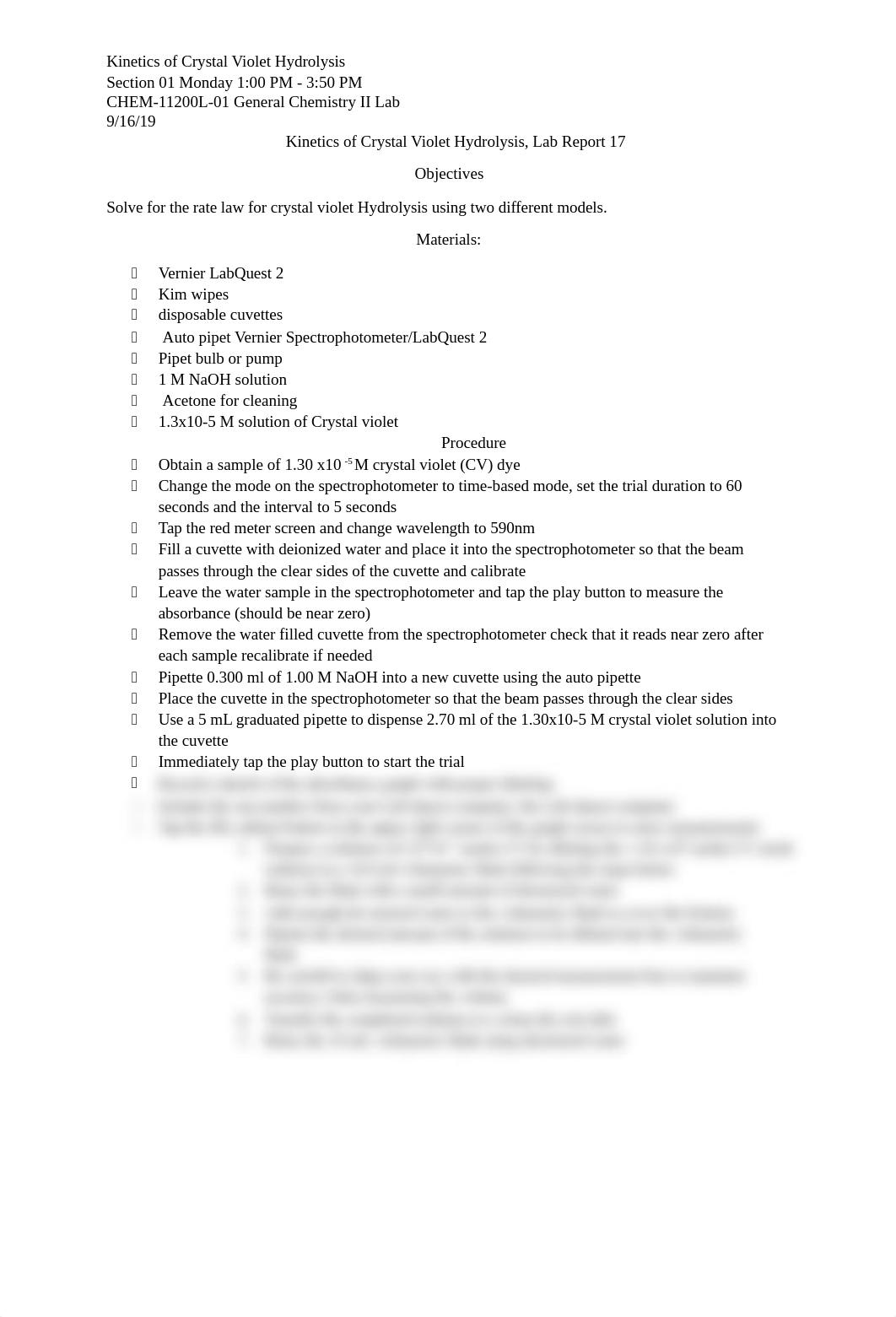 Lab Report , Kinetics of Crystal Violet Hydrolysis.docx_dnjm8cjb4tp_page1