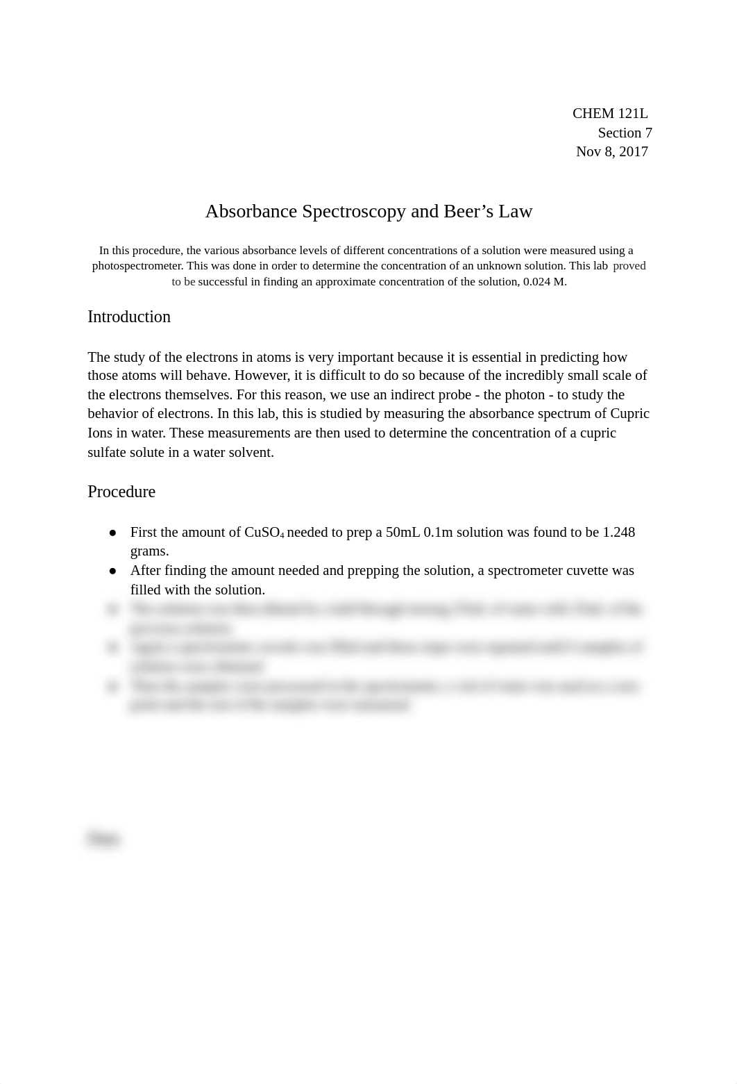 Chem 121L: Absorbance Spectroscopy and Beer's Law_dnjwh4oapov_page1