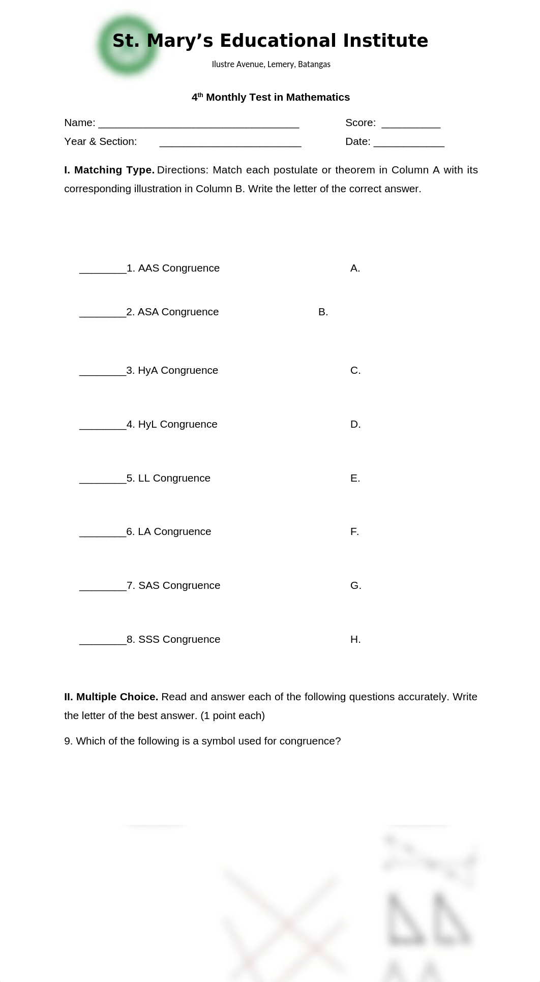 4th Monthly Test (Math 8) Answer Key.docx_dnkunktngvo_page1