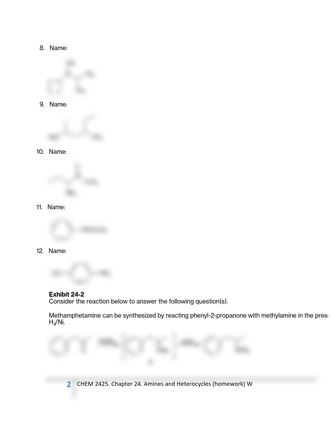 CHEM 2425. Chapter 24. Amines and Heterocycles (homework) W_dnlj5t2jdk1_page2