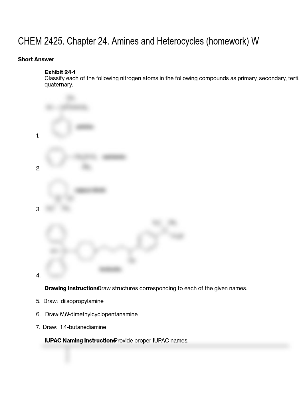 CHEM 2425. Chapter 24. Amines and Heterocycles (homework) W_dnlj5t2jdk1_page1