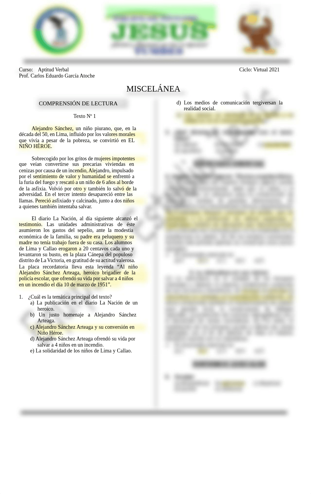 APTITUD VERBAL - 1 MISCELÁNEA - PARA DESARROLLAR cielo salazar.pdf_dnlrps508yo_page1