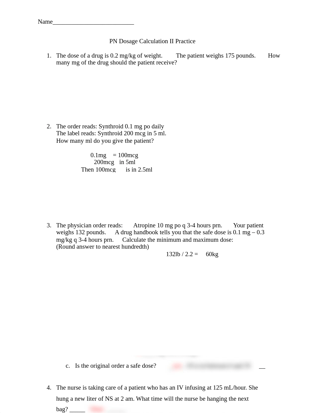 Dosage Calculation II Practice - Key .docx_dnltrrncths_page1