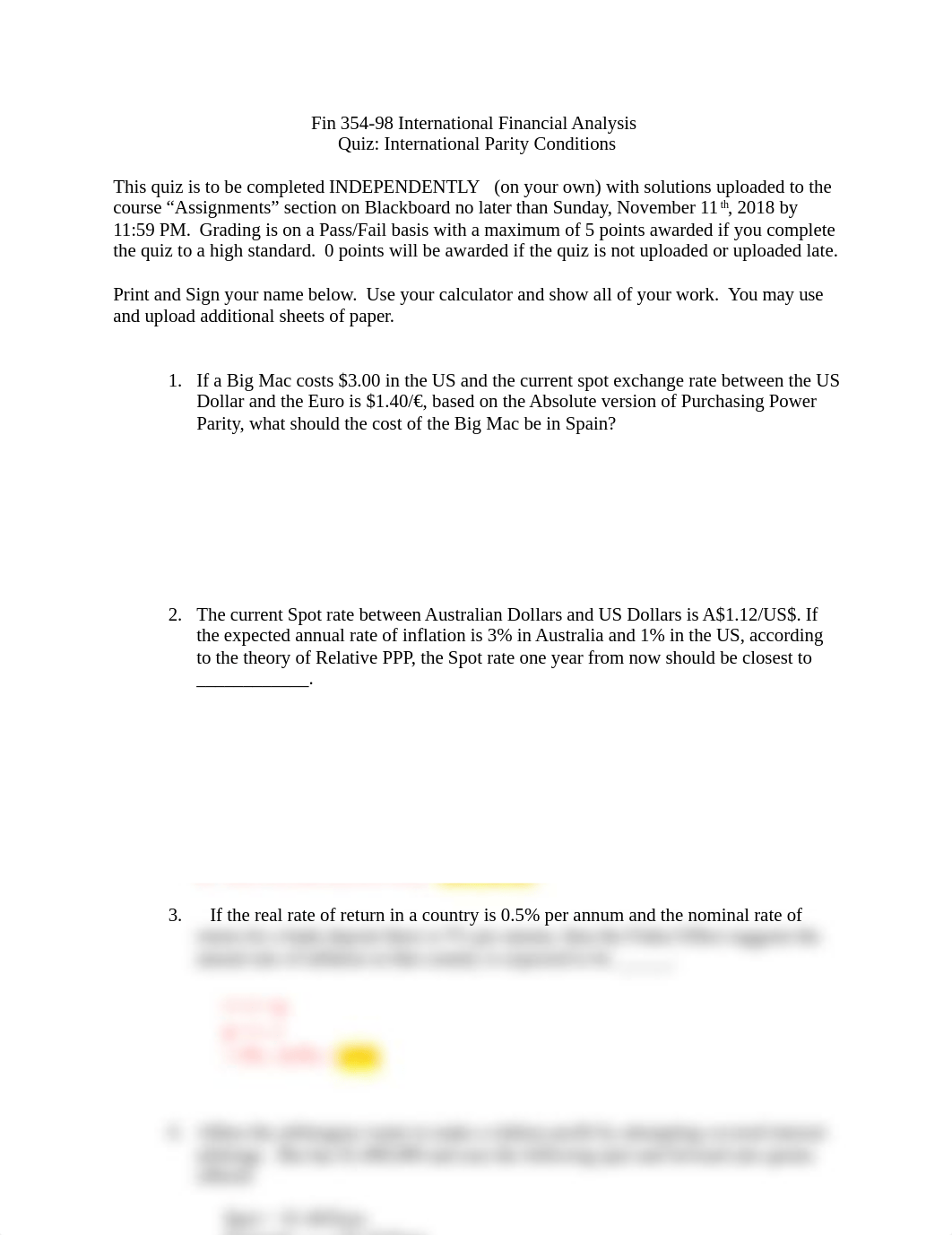 Fin 354-98 QUIZ- INT'L PARITY CONDITIONS Solutions.docx_dnlyij8u2o9_page1