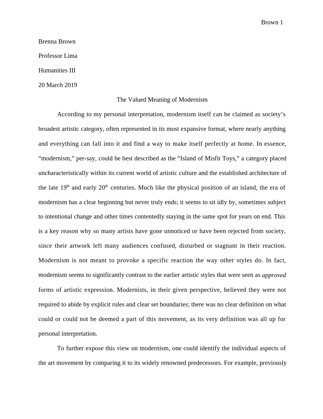 The Valued Meaning of Modernism (Essay Assignment).docx_dnmjpmu94eb_page1