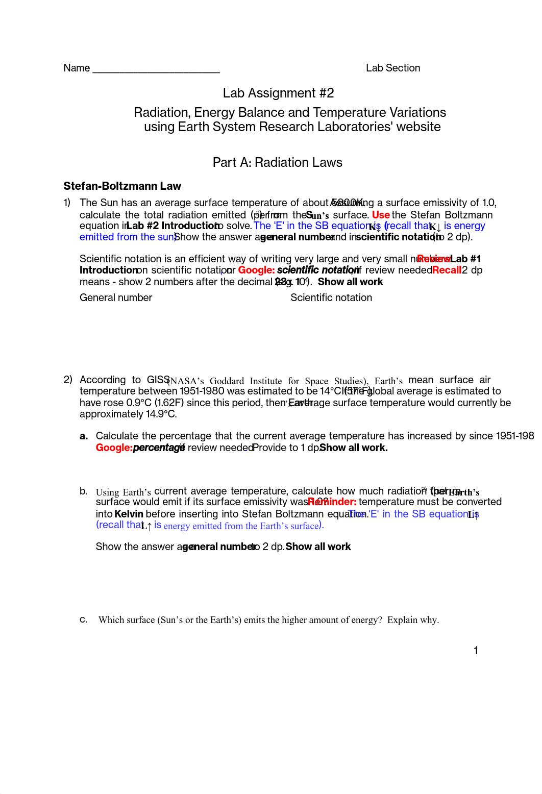 Lab #2 - Assignment - Radiation, Energy Balance & Temperature Variations(1).pdf_dnnhv9wco0e_page1