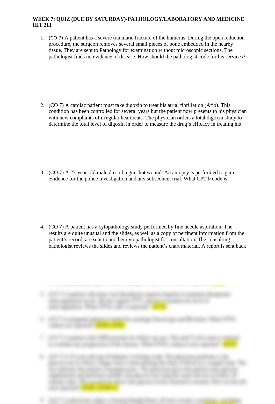 WEEK 7 QUIZ (DUE BY SATURDAY) PATHOLOGY-LABORATORY AND MEDICINE HIT 211.docx_dnnw1pysv14_page1