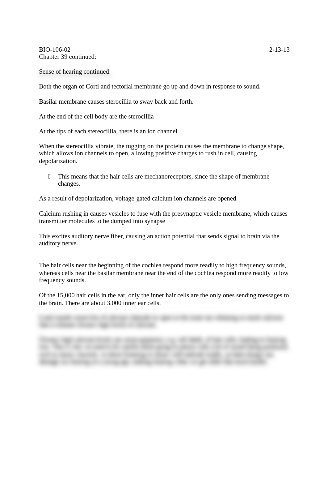 BIO 106 Notes Ch. 39 Sense of Hearing &  Ch. 40 Endocrine System_dnoigtmlhcz_page1