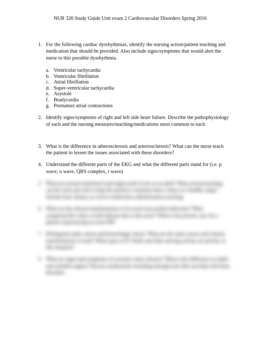 NUR320 Study Guide Unit Exam 2 Cardiovascular Disorders_dnosw252q49_page1