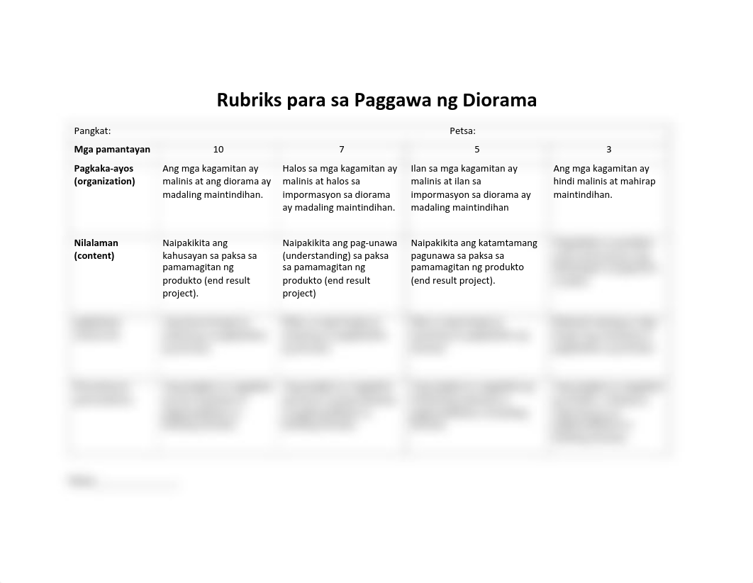 Rubriks para sa Paggawa ng Diorama.pdf_dnp8yis7wfm_page1