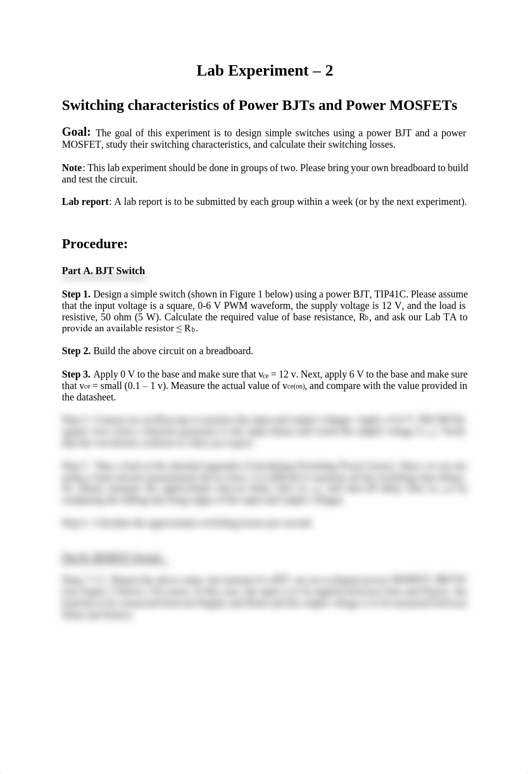 Lab #2 - Experiment - Switching characteristics of Power BJTs and Power MOSFETs (2).pdf_dnrve2wlx6w_page1