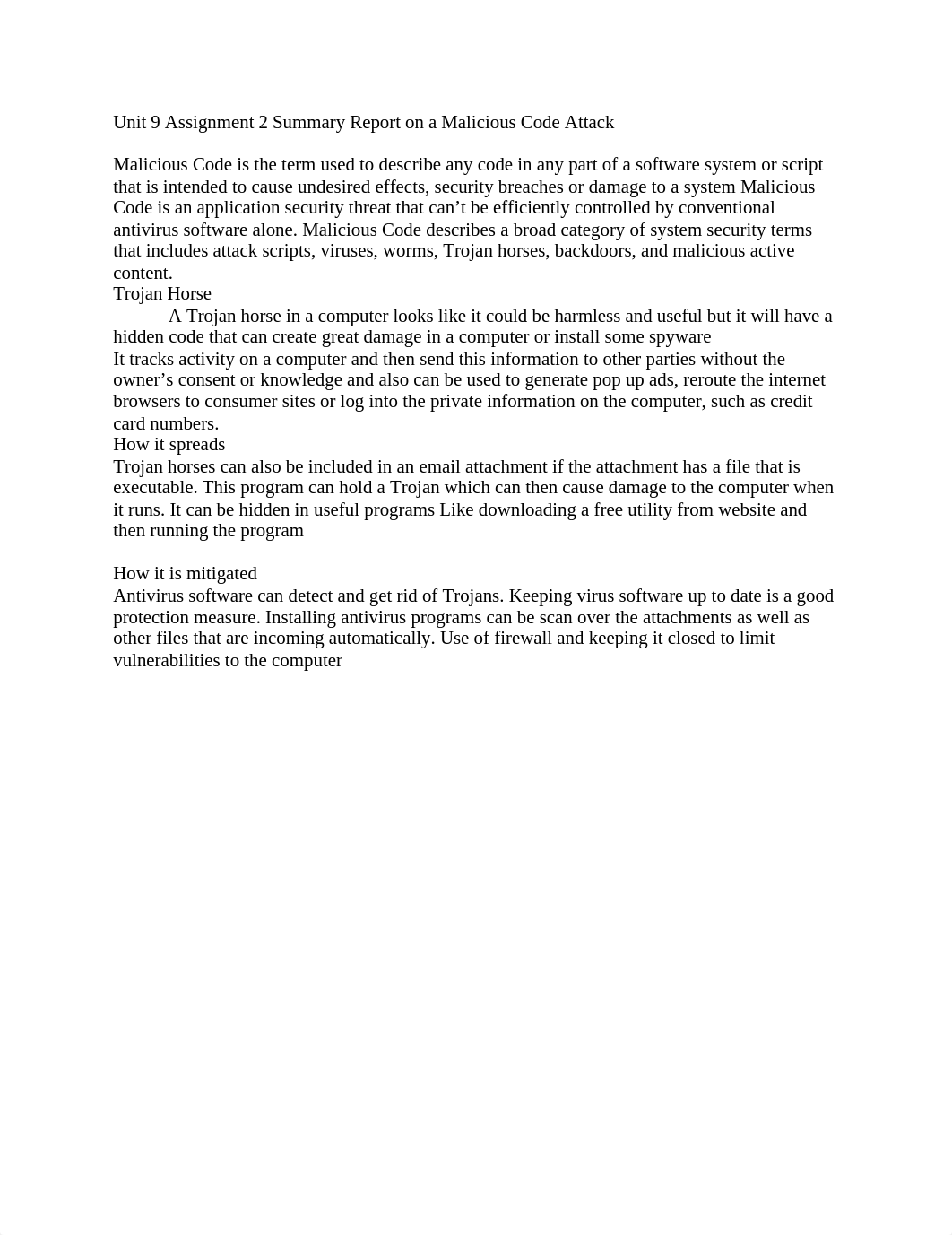 Unit 9 Assignment 2 Summary Report on a Malicious Code Attack_dnryyzlxnlj_page1