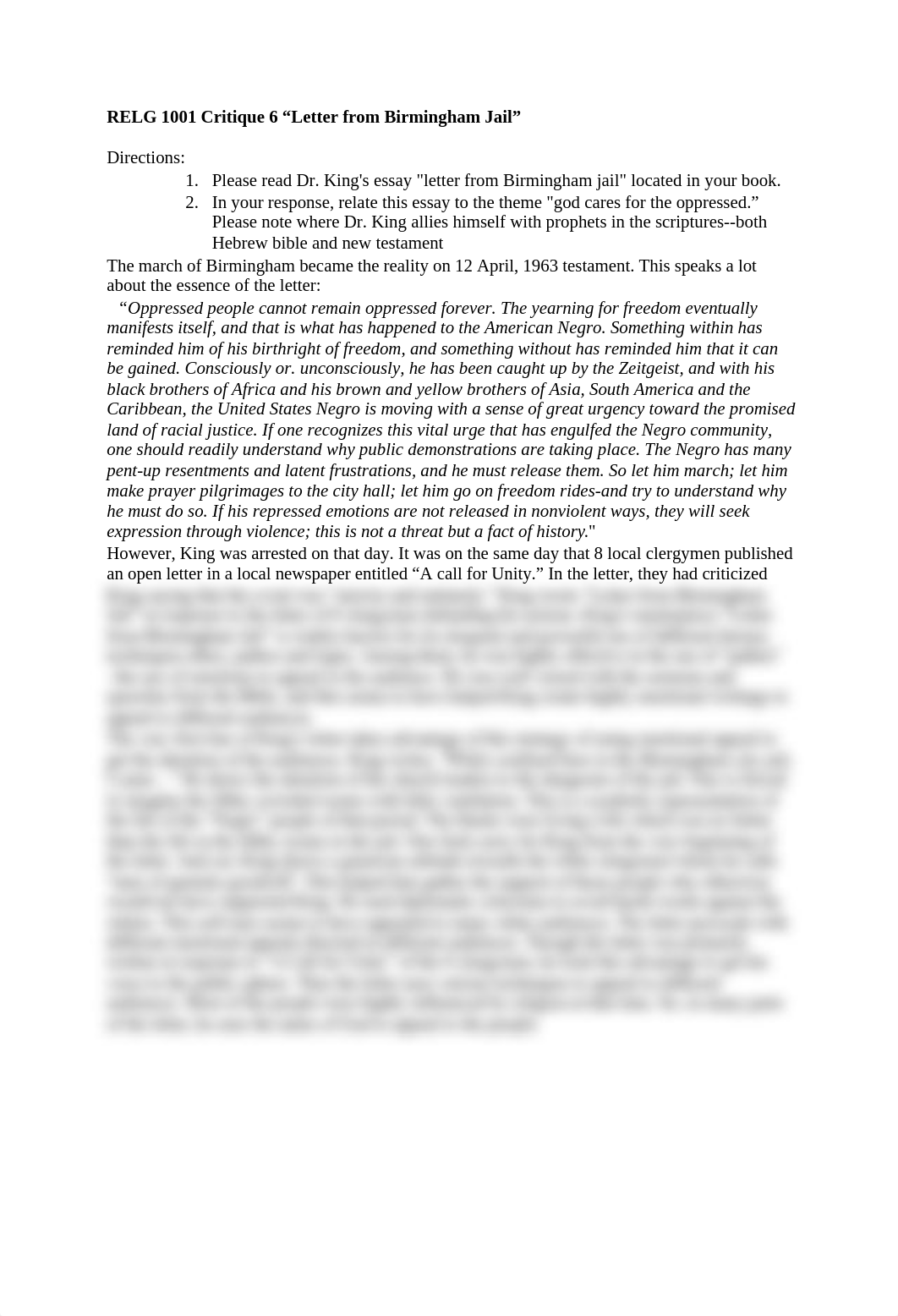 RELG 1001 Critique 6 "Letter from Birmingham Jail"_dnso37ku795_page1