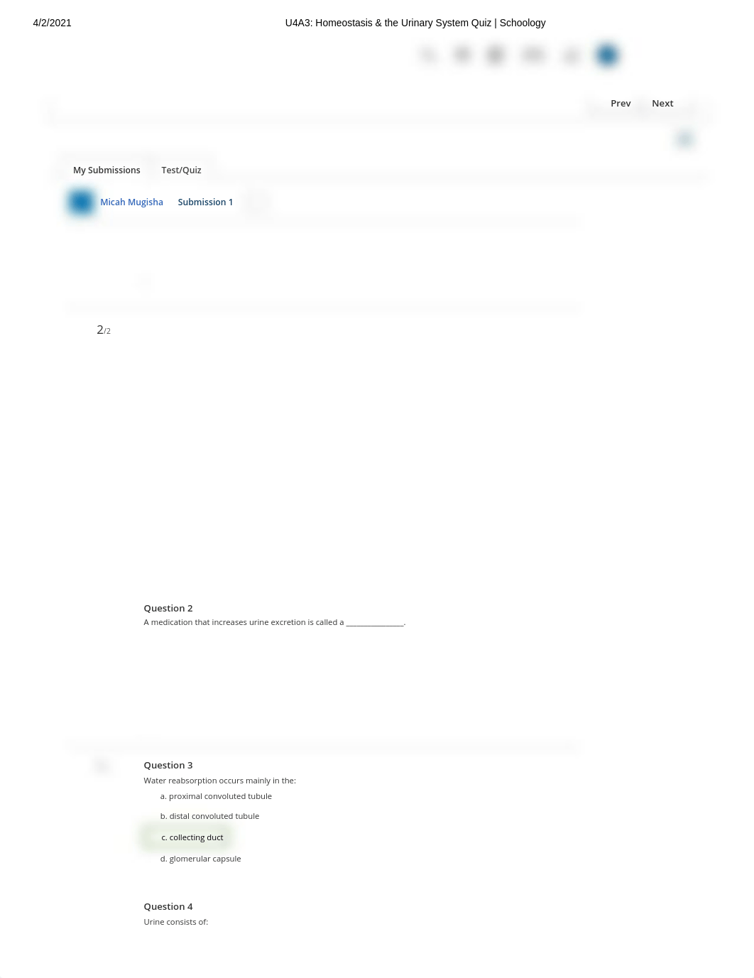 U4A3_ Homeostasis & the Urinary System Quiz _ Schoology.pdf_dnsrs71o2mj_page1