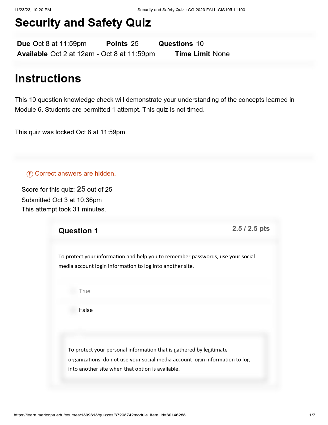 Security and Safety Quiz _ CG 2023 FALL-CIS105 11100.pdf_dnsuurlcsst_page1