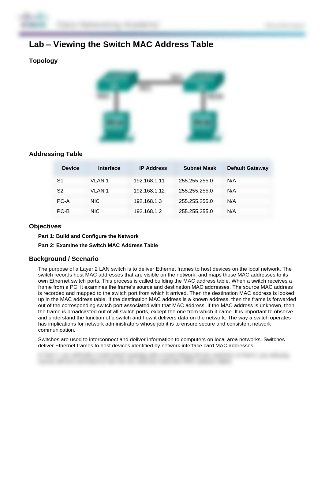 smcneil - 5.2.1.7 Lab - Viewing the Switch MAC Address Table (1)_dnti45h78ku_page1