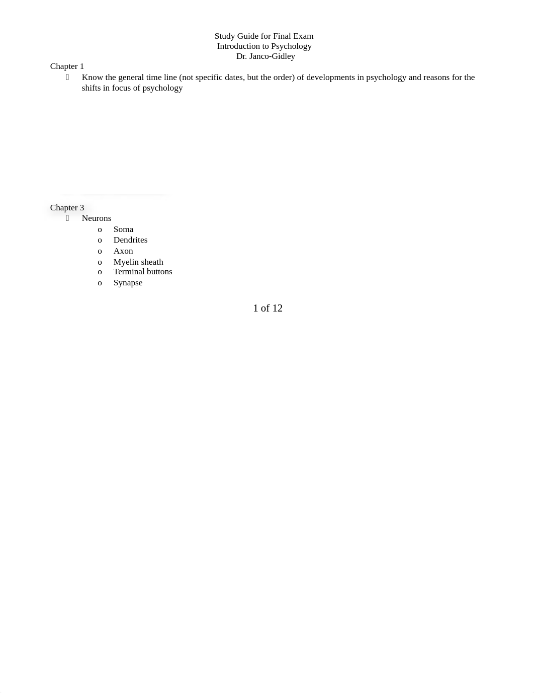 Study Guide for Final Exam-  intro psych at Lakeland 9th edition of Weiten book(1)_dnusha663dk_page1