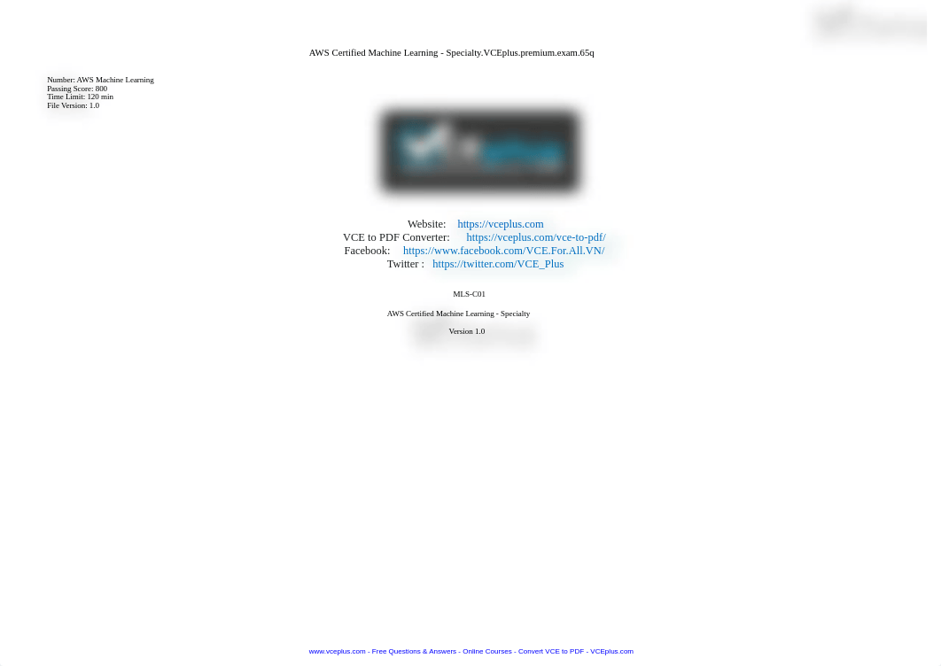 Amazon.Premium.AWS-Certified-Machine-Learning-Specialty.by_.VCEplus.65q-DEMO.pdf_dnweukkofgb_page1