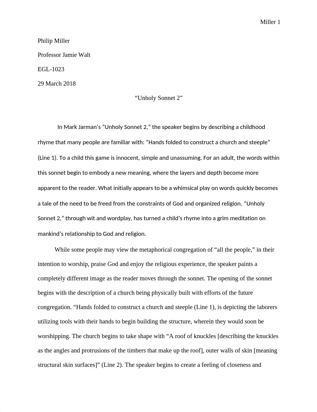 EGL-1023 Essay 1 Unholy Sonnet 2 Final.docx_dnwn3iv3zy6_page1