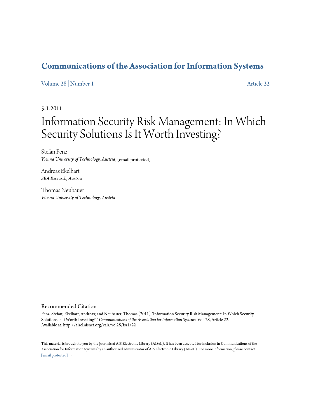 2011 - Fenz - Information Security Risk Management In Which Security Solutions Is It Worth Investing_dny37rf8tv8_page1