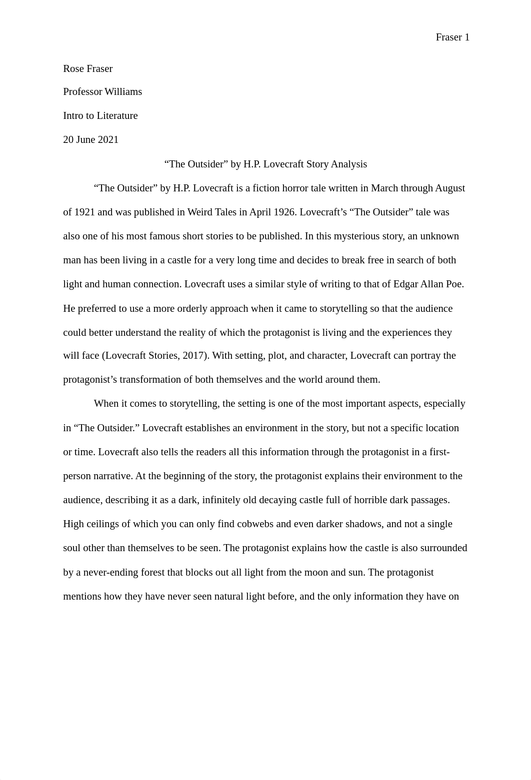 The Ousider by H.P. Lovecraft story analysis essay.docx_dnyqk327l1e_page1