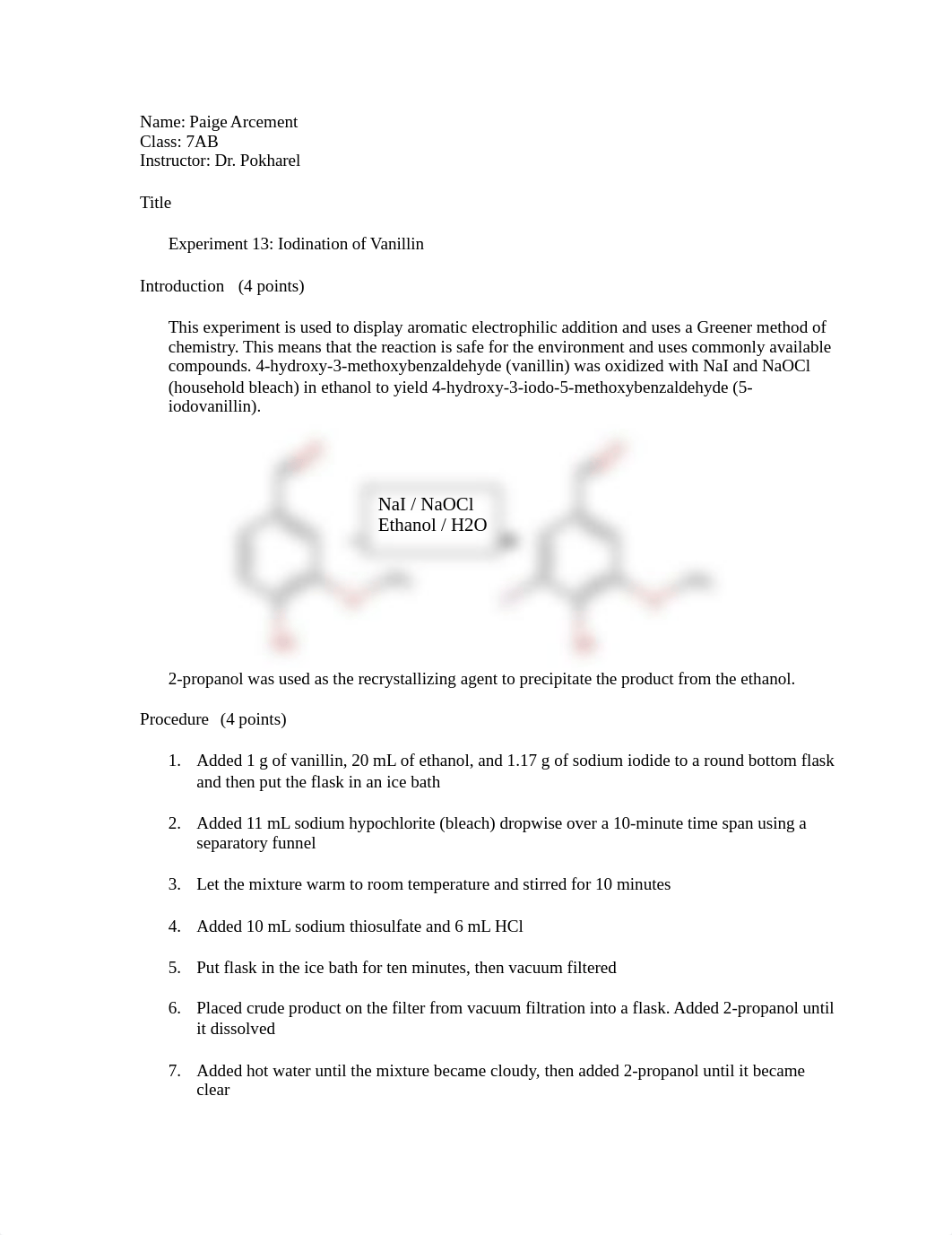 Vanillin Lab Report - Paige Arcement.docx_do1tzceumqg_page1