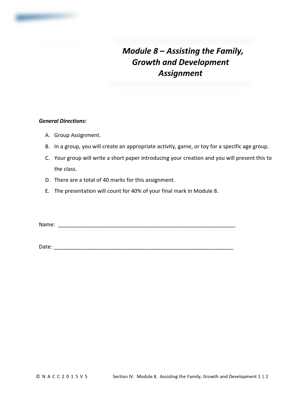 IV-9 Assigmt - Module 8 Assisting the Family (1).pdf_do1yp3uxo3l_page1