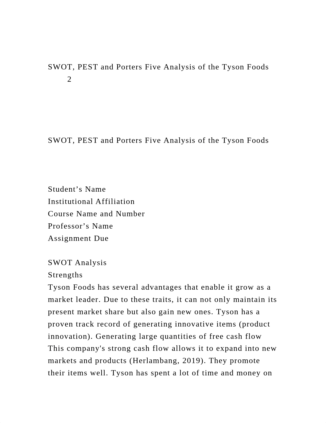 SWOT, PEST and Porters Five Analysis of the Tyson Foods2.docx_do28yotayun_page2