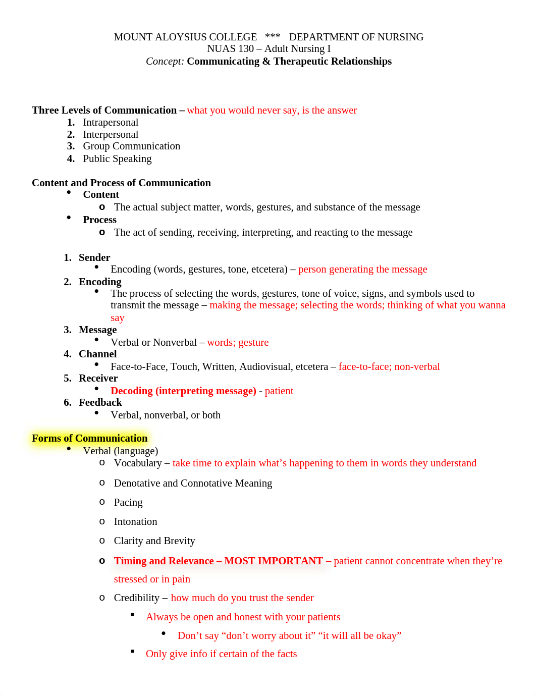 Student Outline - Communication and Therapeutic Relationships - Seminar.docx_do468rjzb3q_page1