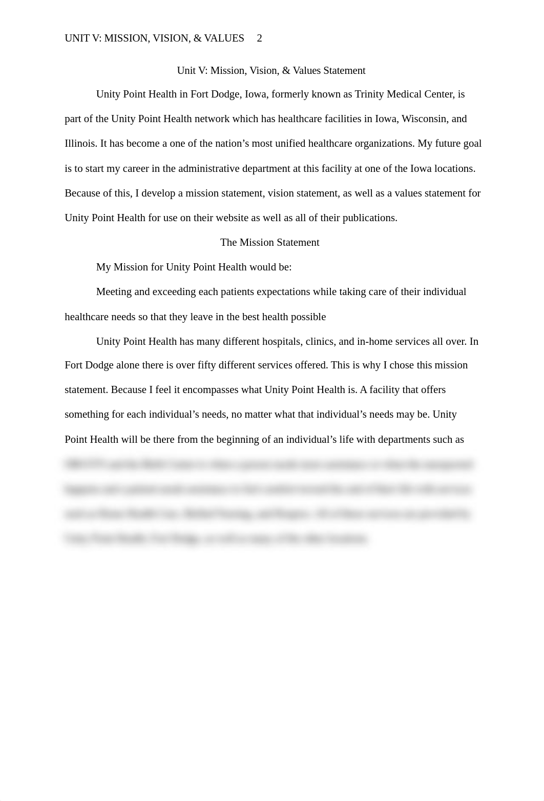 Development, & Strategic Planning in Healthcare Unit V Mission, Vision, & Values Statement.docx_do4jnwj7rwl_page2