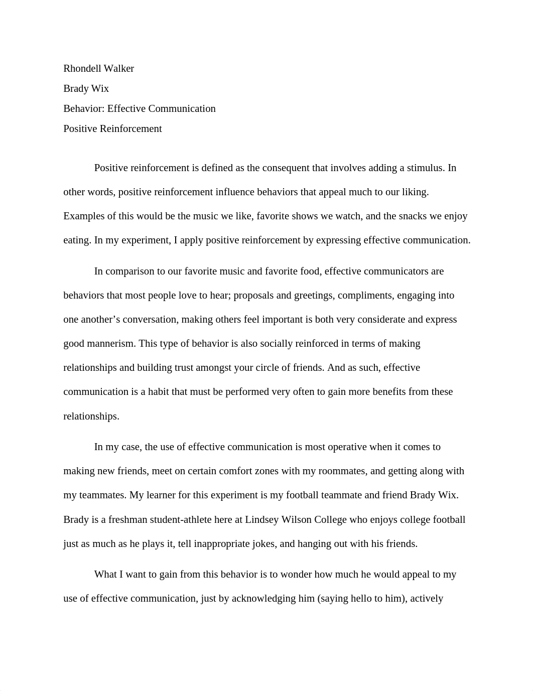 Behavioral Analysis - Positive Reinforcement Essay.docx_do5730nwt62_page1