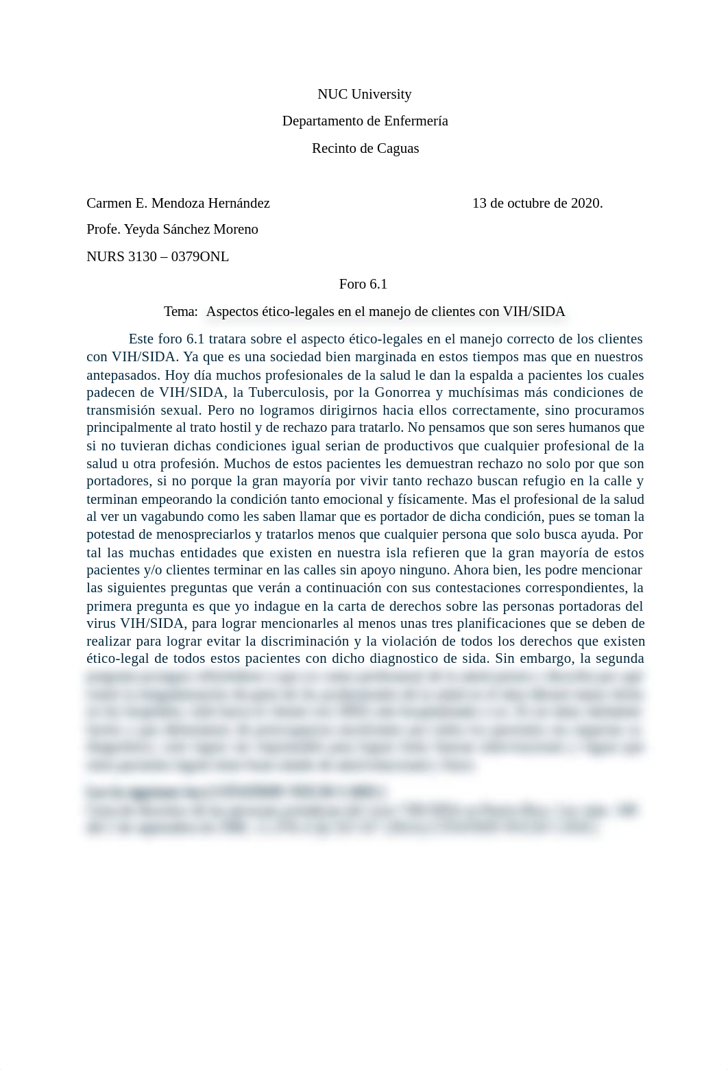 NURS 3130 Foro 6.1 Tema Aspectos eticos-legales en el manejo de clientes con VIH SIDA 13oct202.docx_do5gciin5hn_page1