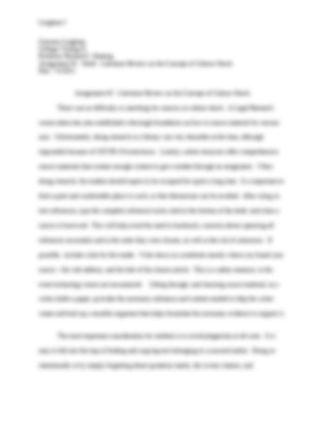 College Writing II - Literature Review of Culture Shock - Draft - Assignment #2.docx_do6oqc42z3k_page1