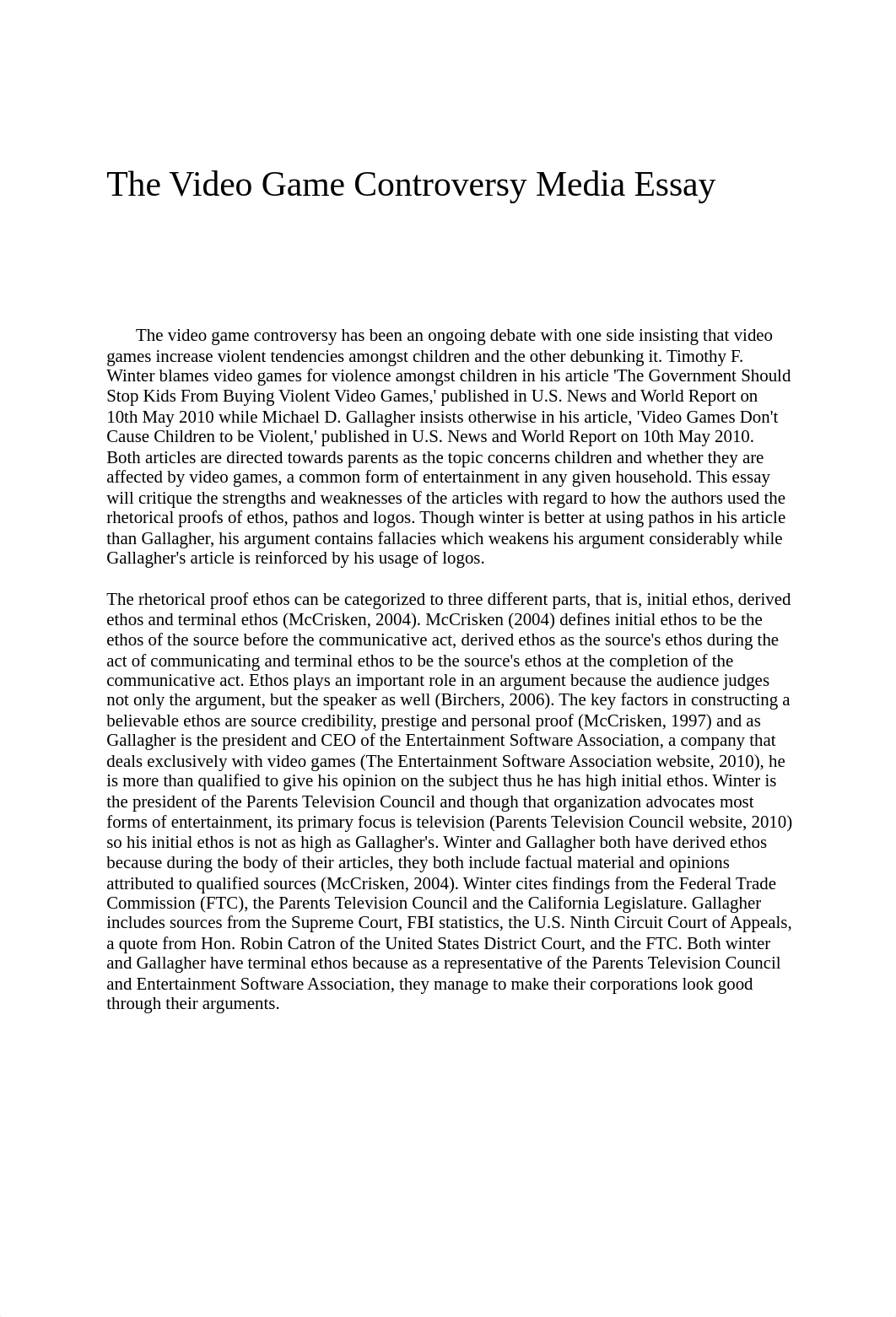 The Video Game Controversy Media Essay.docx_do6vbfm0ifz_page1