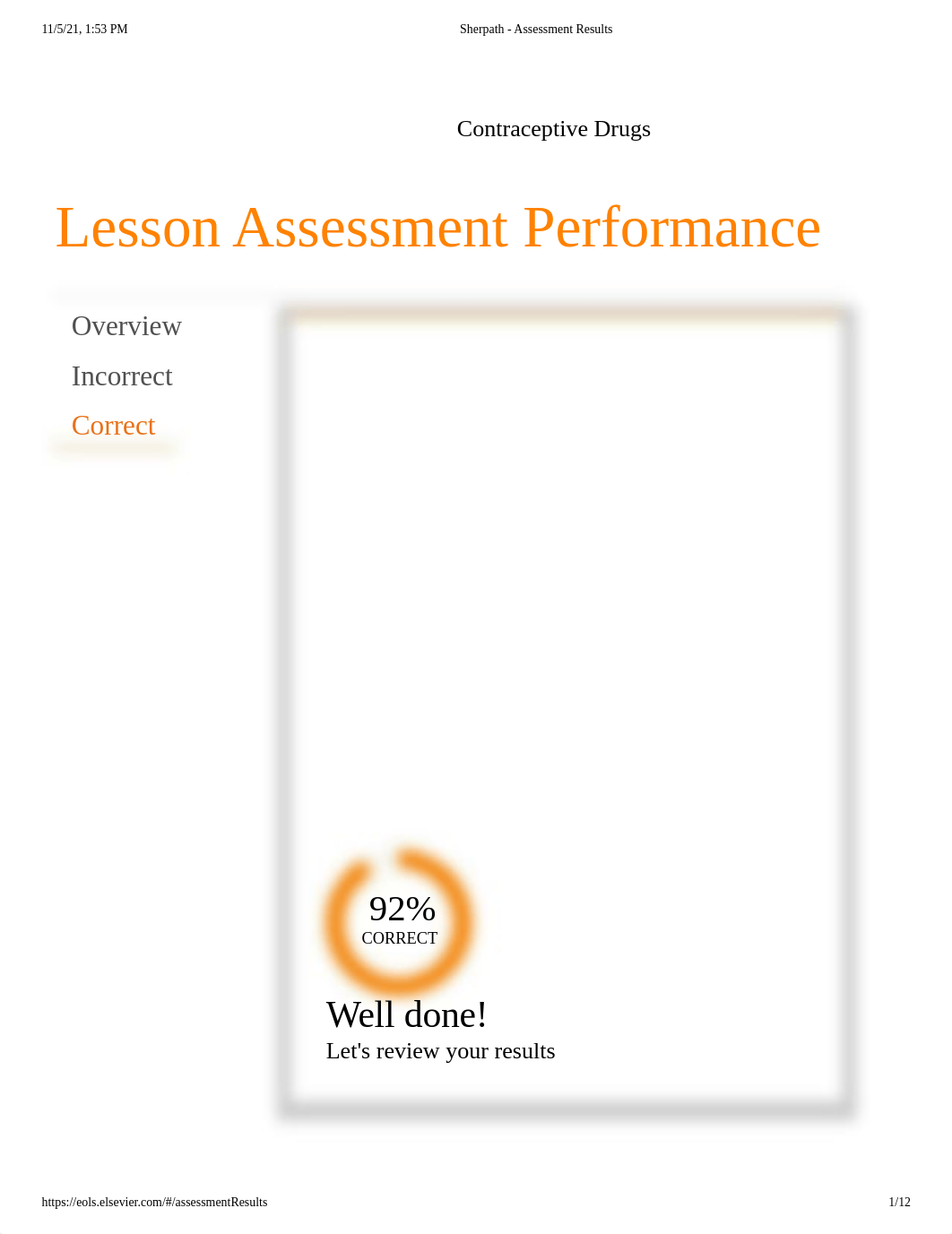 week 13 reproductive drugs Contraceptive drugs Lesson Sherpath - Assessment Results.pdf_do7y01axkq3_page1