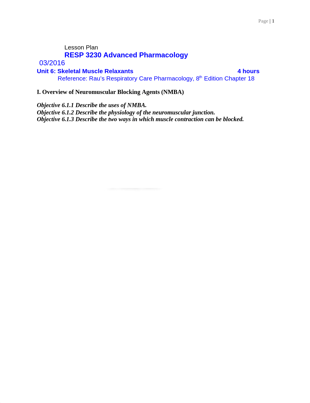 RESP 3230 Unit 6 Skeletal Muscle Relaxants LP (Autosaved).docx_do85pv0y3xg_page1