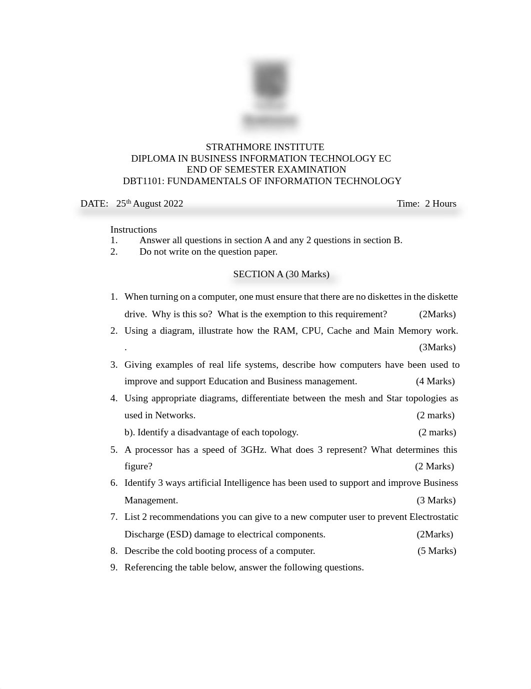 DBT 1101 - Fundamentals of information technology - August 2022.pdf_do9m9589ibb_page1