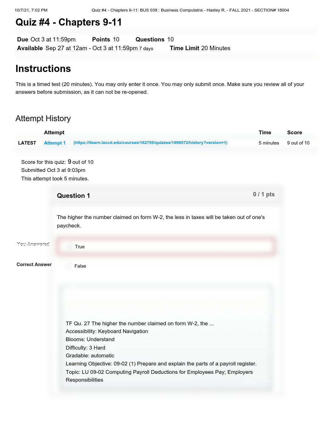 Quiz #4 - Chapters 9-11_ BUS 038 _ Business Computatns - Hastey R. - FALL 2021 - SECTION# 18004.pdf_do9xff00f5v_page1