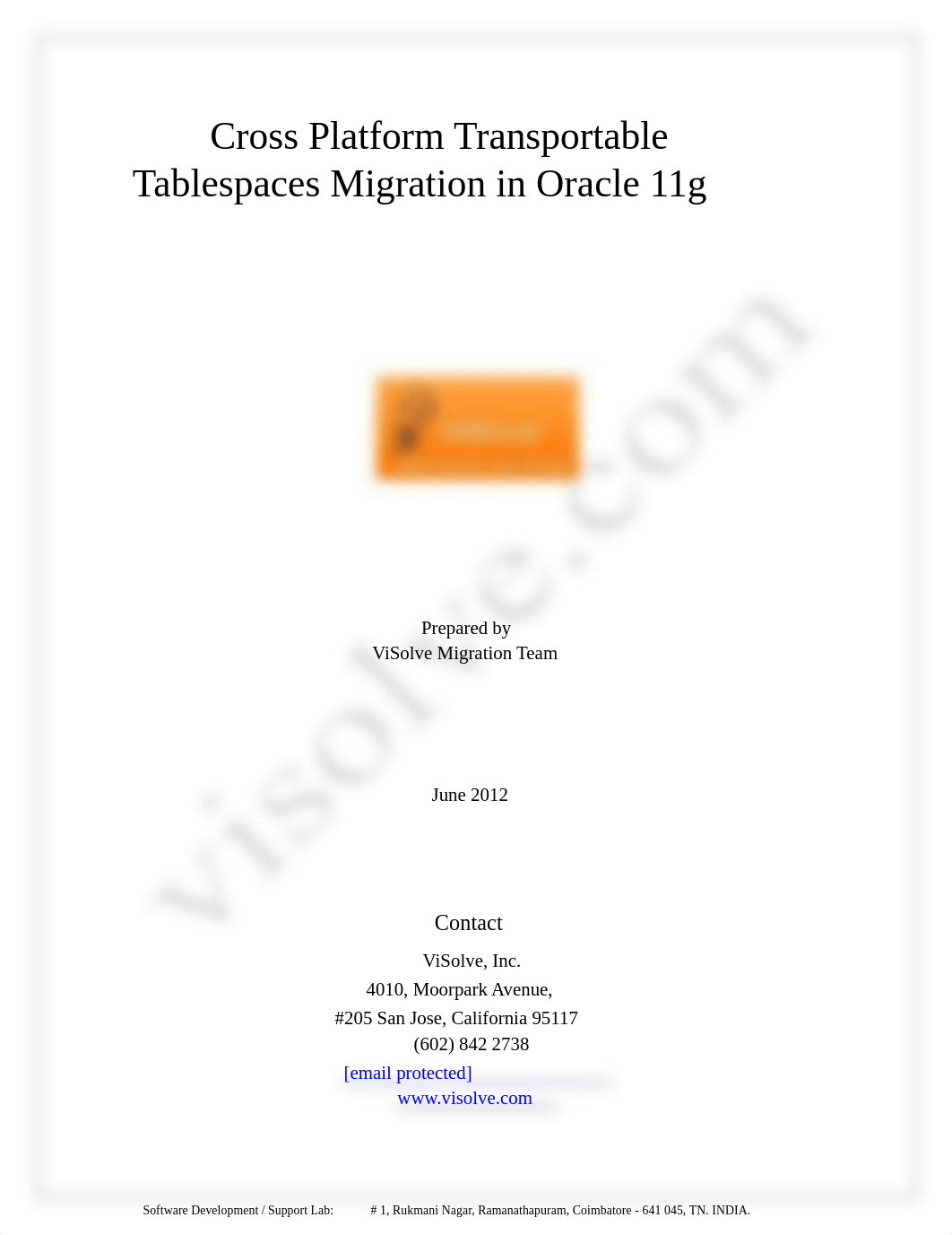 Cross Platform Transportable Tablespaces Migration in Oracle 11g_ViSolve Inc.pdf_doal16xje2i_page1