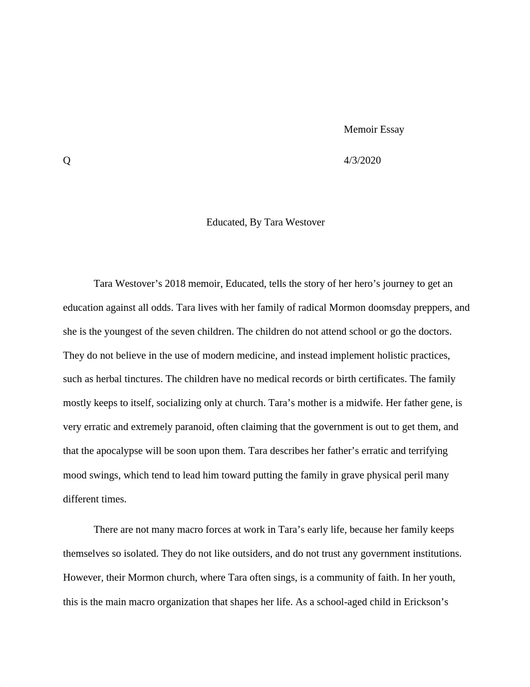 Educated Memoir Essay.docx_docu4lwbiej_page1