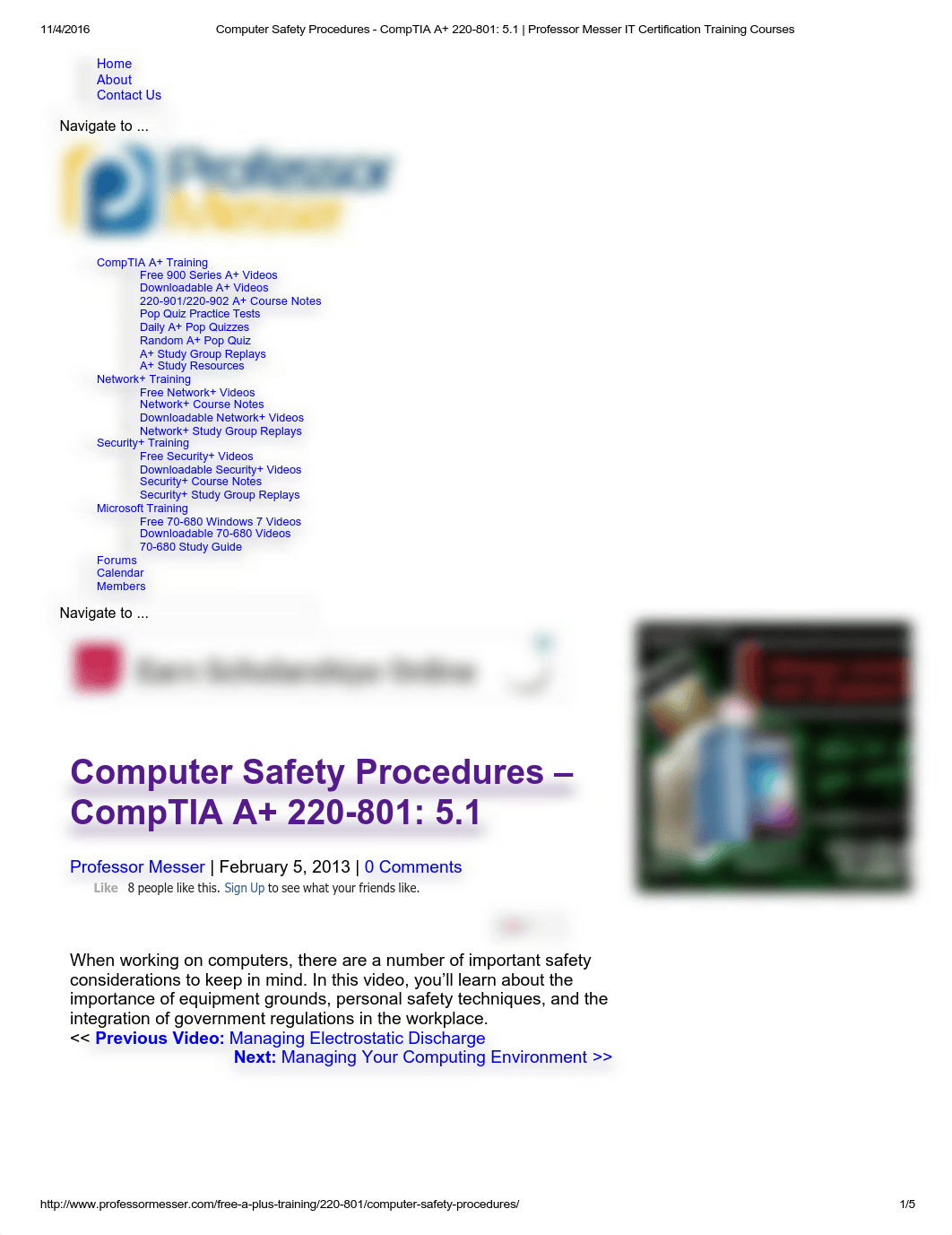 Computer Safety Procedures - CompTIA A+...sser IT Certification Training Courses_dod4sqen329_page1