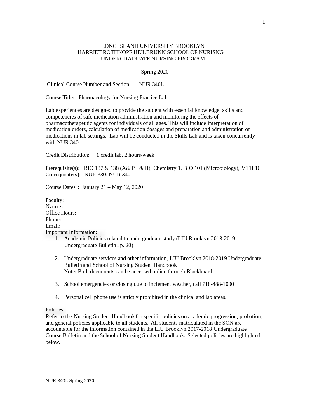 NUR 340L Pharmacology Lab Course Outline Spring.2020.docx_doe9kgimful_page1