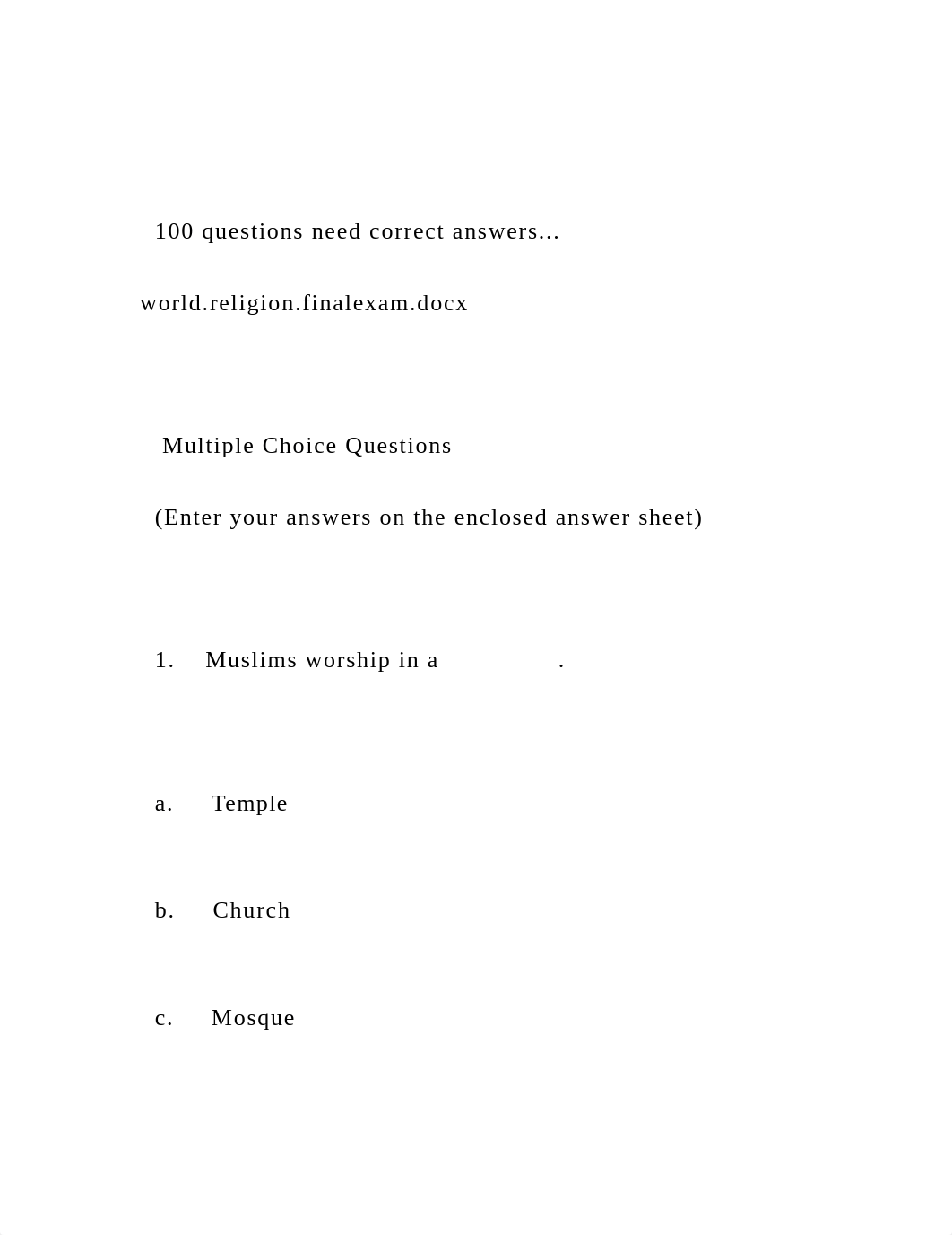 100 questions need correct answers... world.religion.finalex.docx_doed38ddeh4_page2