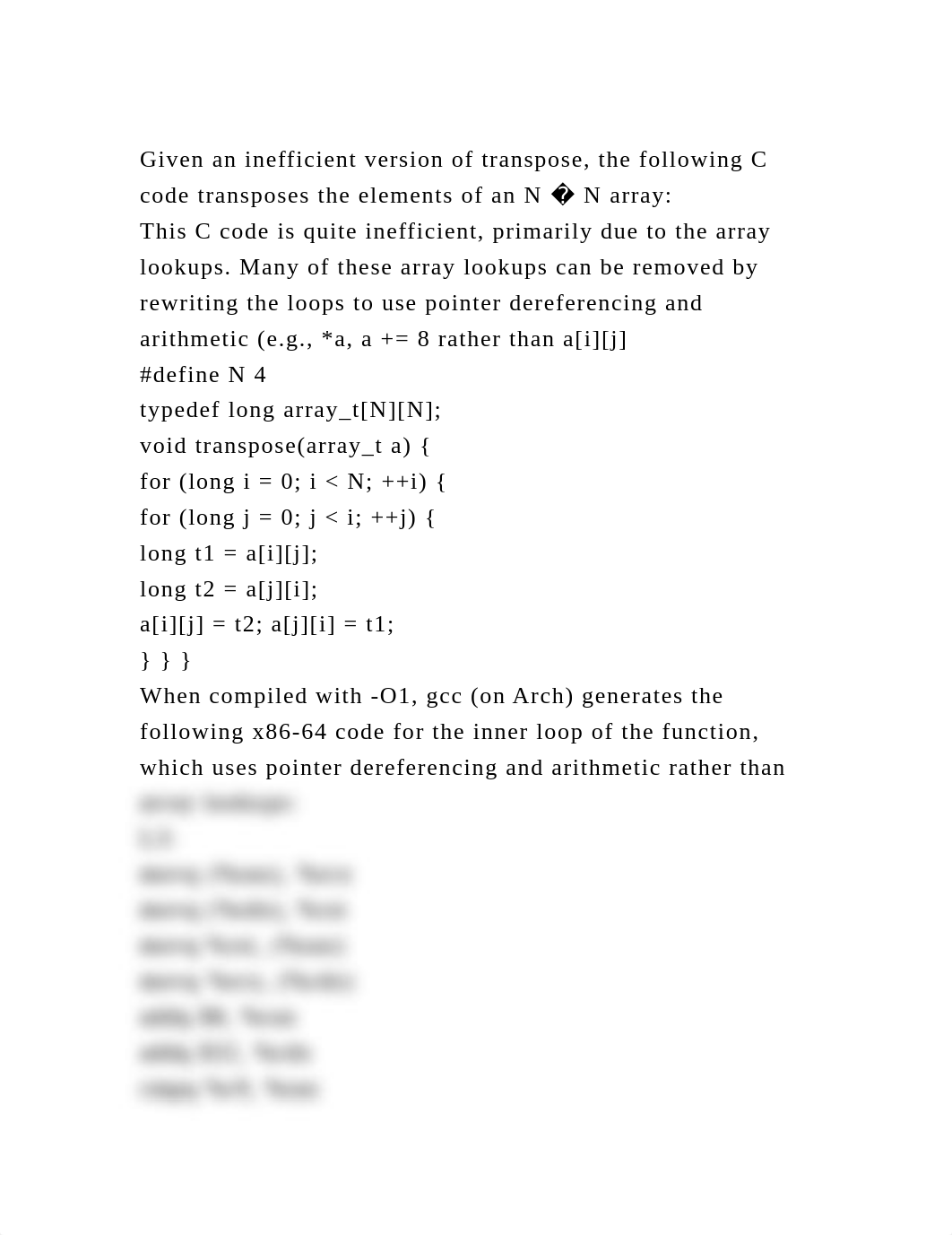 Given an inefficient version of transpose, the following C code tran.docx_dof9e5ctzs1_page1